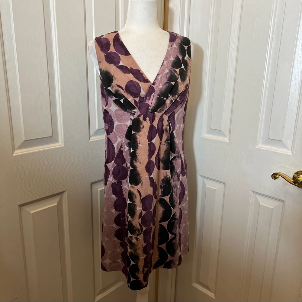 Vera Wang Cross Bodice Sleeveless Geometric Print Purple Mauve Zip Dress Size 8